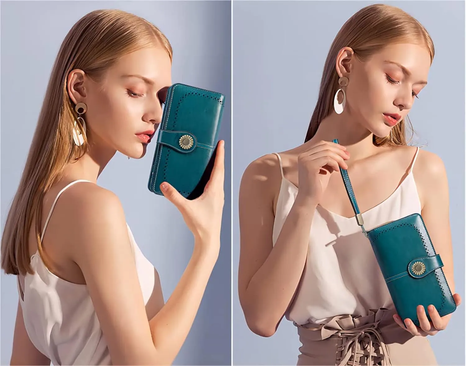 Leather Clutch for Women, RFID Blocking Wristlet Wallet