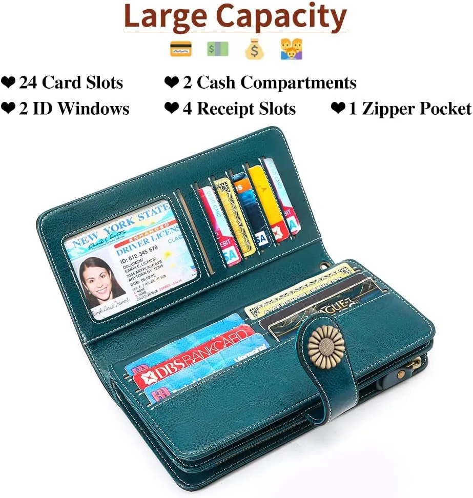 Leather Clutch for Women, RFID Blocking Wristlet Wallet