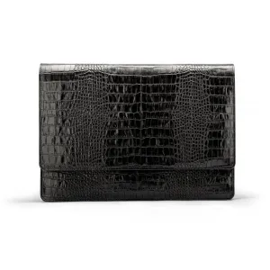 Leather Oxford A4 Portfolio Case - Black Croc-Effect