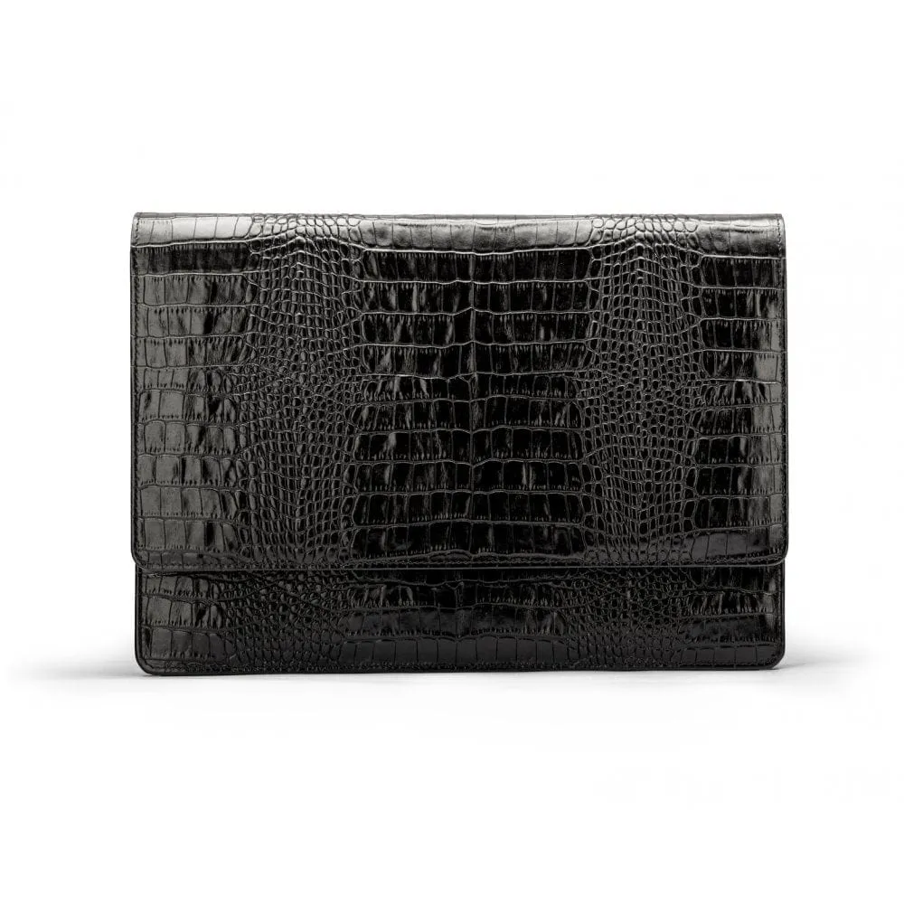 Leather Oxford A4 Portfolio Case - Black Croc-Effect