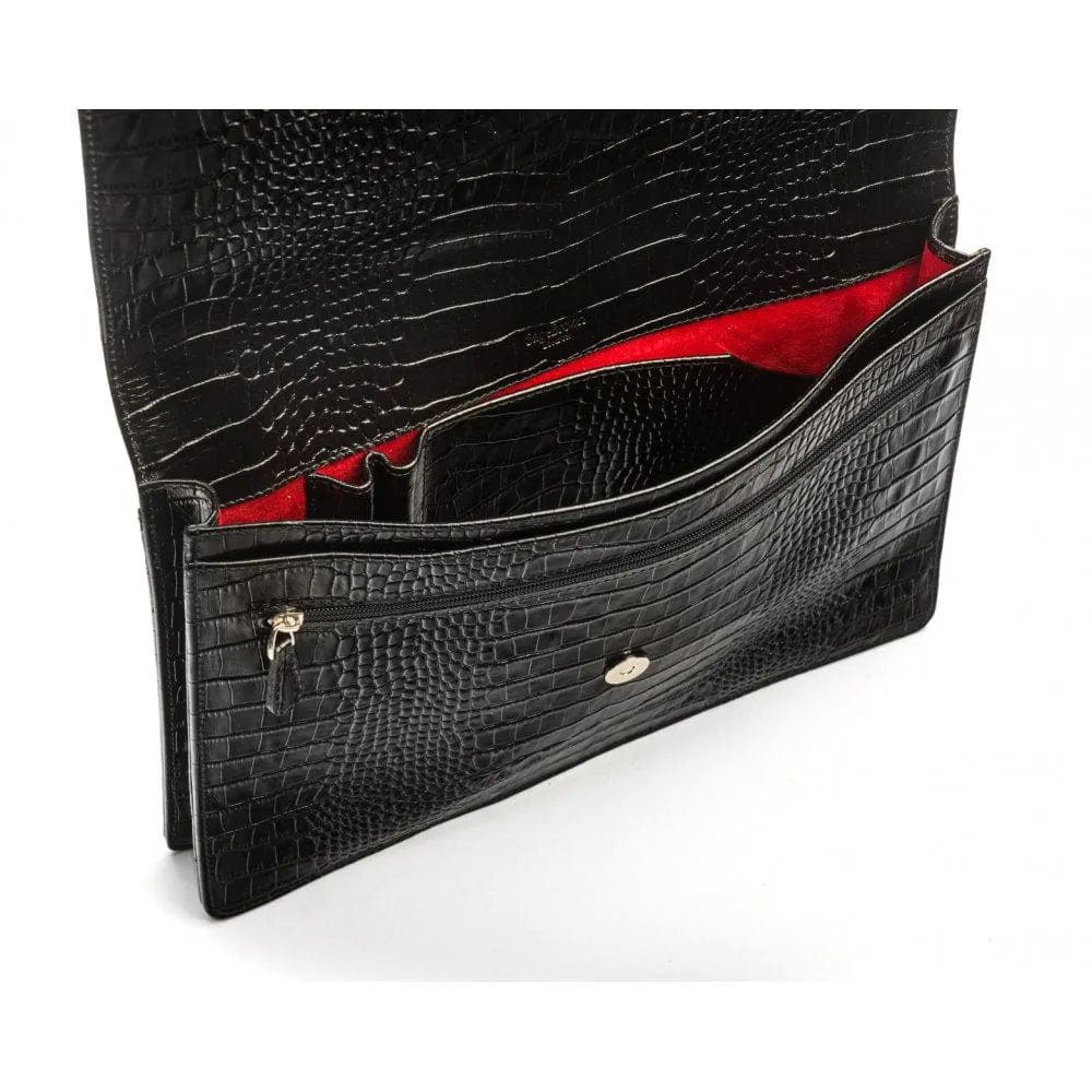 Leather Oxford A4 Portfolio Case - Black Croc-Effect