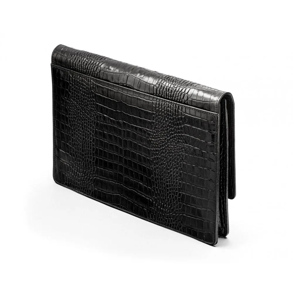Leather Oxford A4 Portfolio Case - Black Croc-Effect