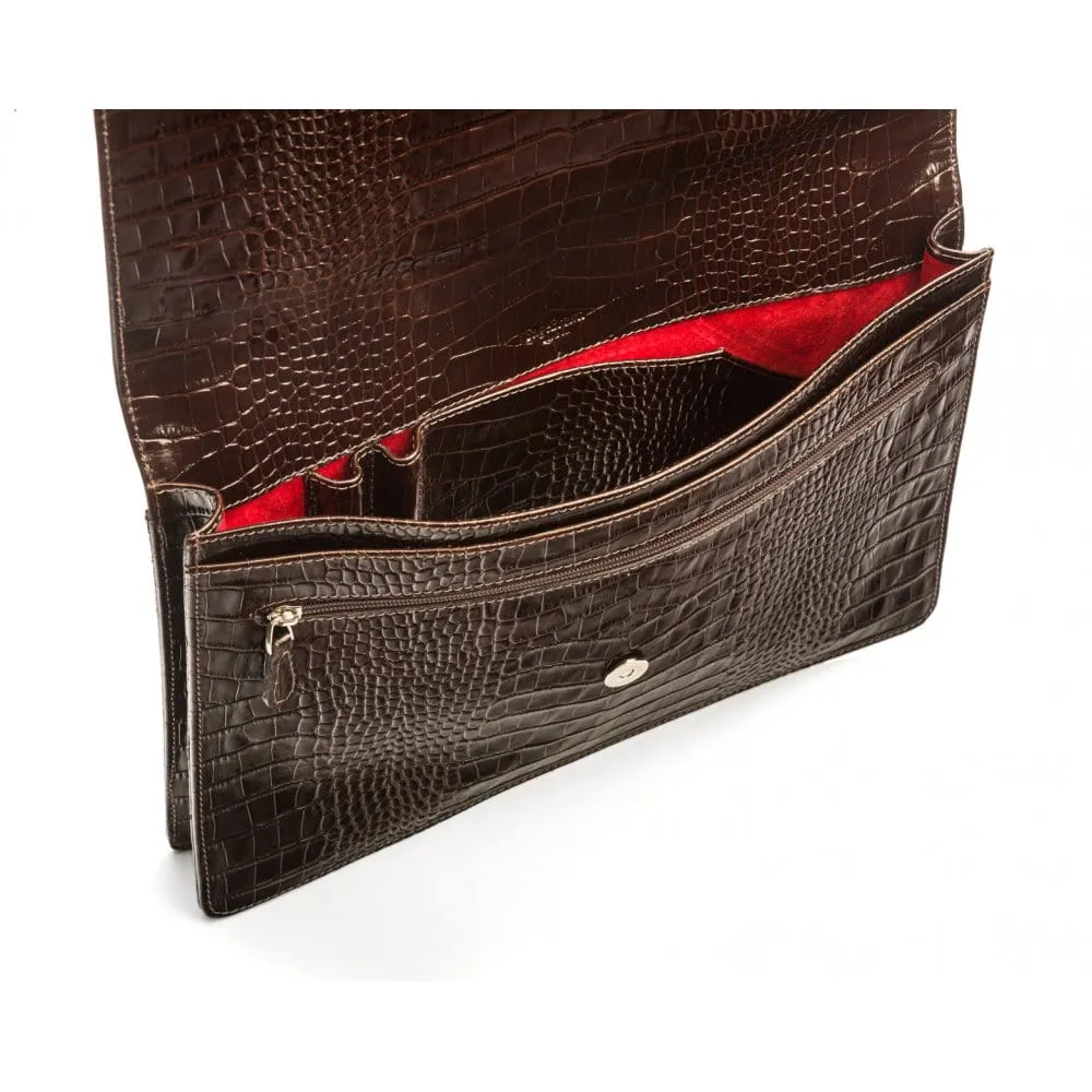 Leather Oxford A4 Portfolio Case - Brown Croc-Effect