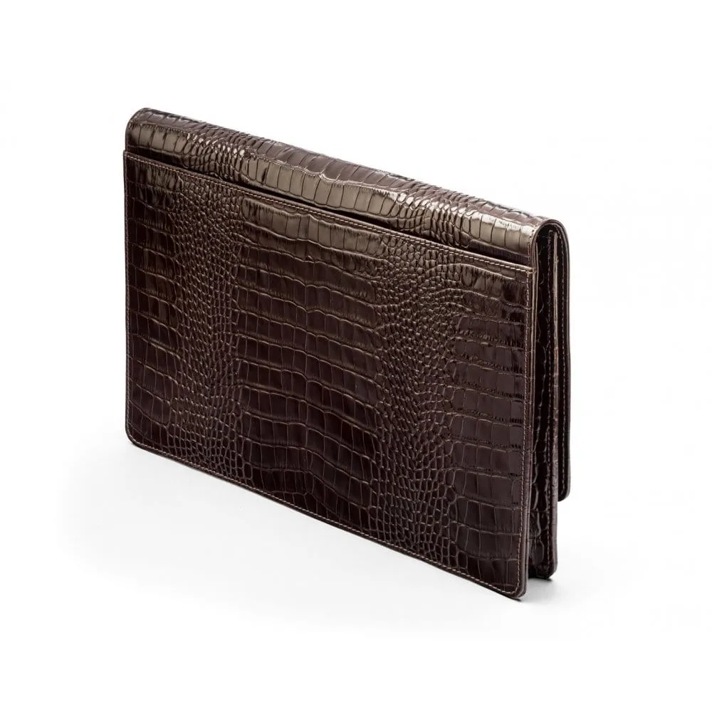 Leather Oxford A4 Portfolio Case - Brown Croc-Effect