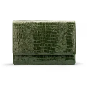Leather Oxford A4 Portfolio Case - Green Croc-Effect