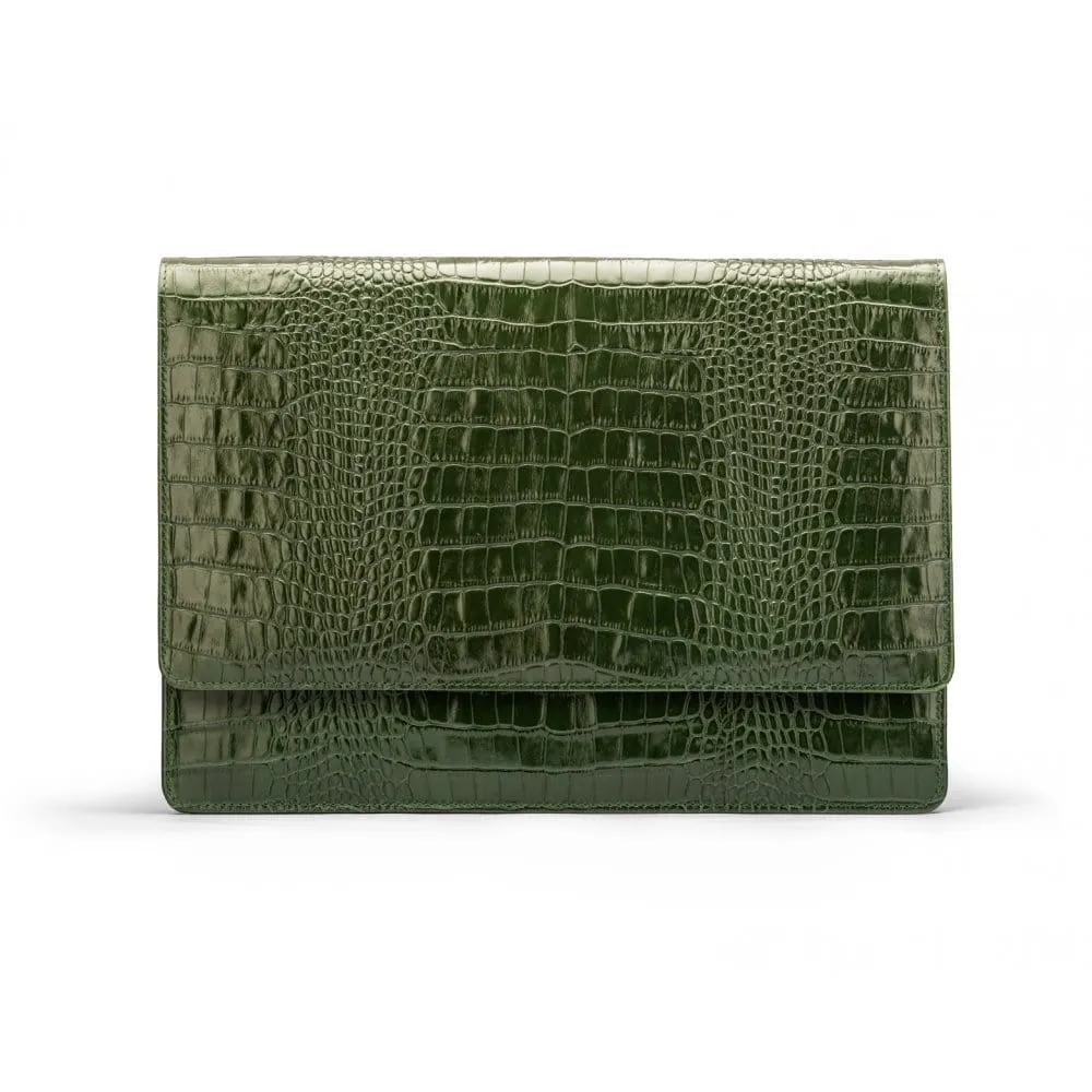 Leather Oxford A4 Portfolio Case - Green Croc-Effect