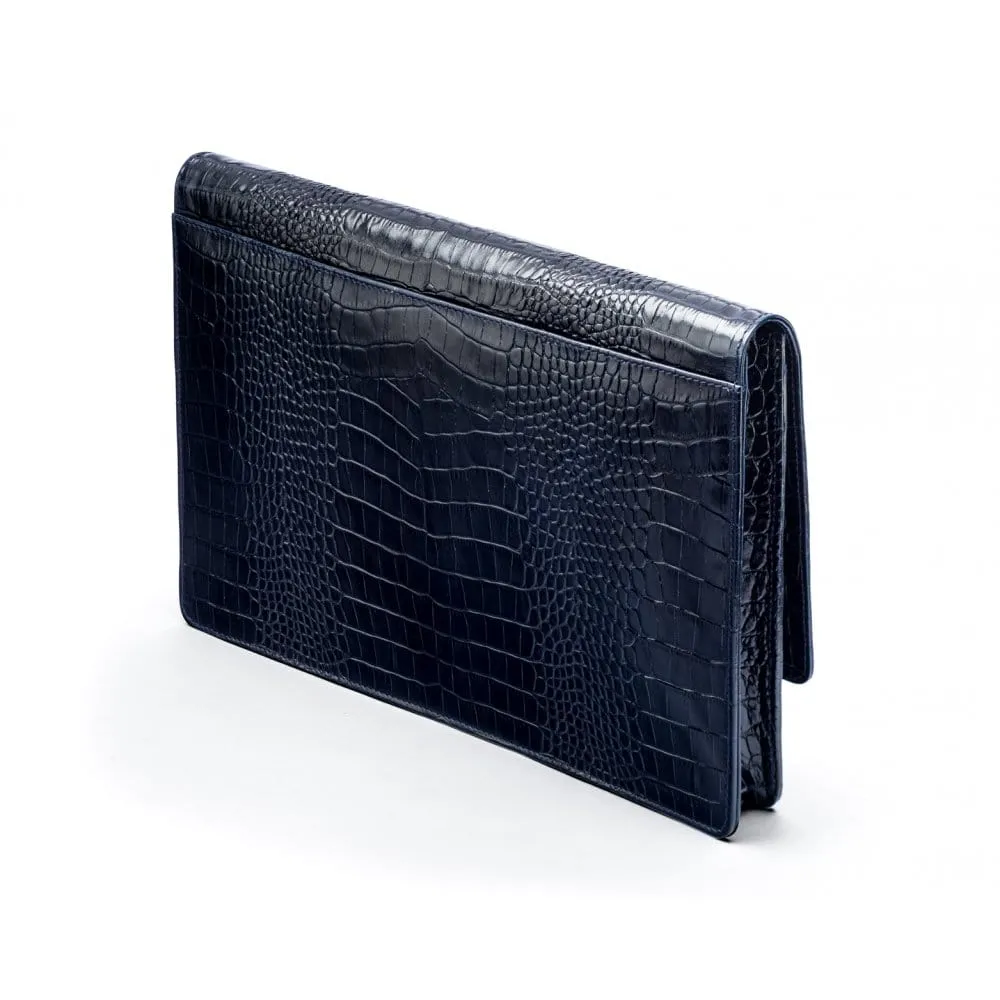 Leather Oxford A4 Portfolio Case - Navy Croc-Effect