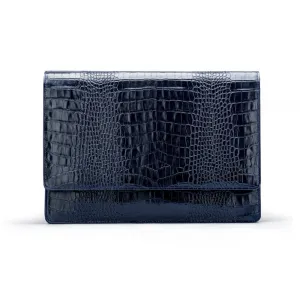 Leather Oxford A4 Portfolio Case - Navy Croc-Effect
