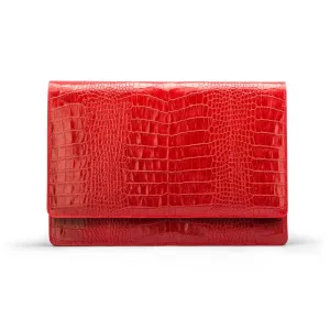 Leather Oxford A4 Portfolio Case - Red Croc-Effect