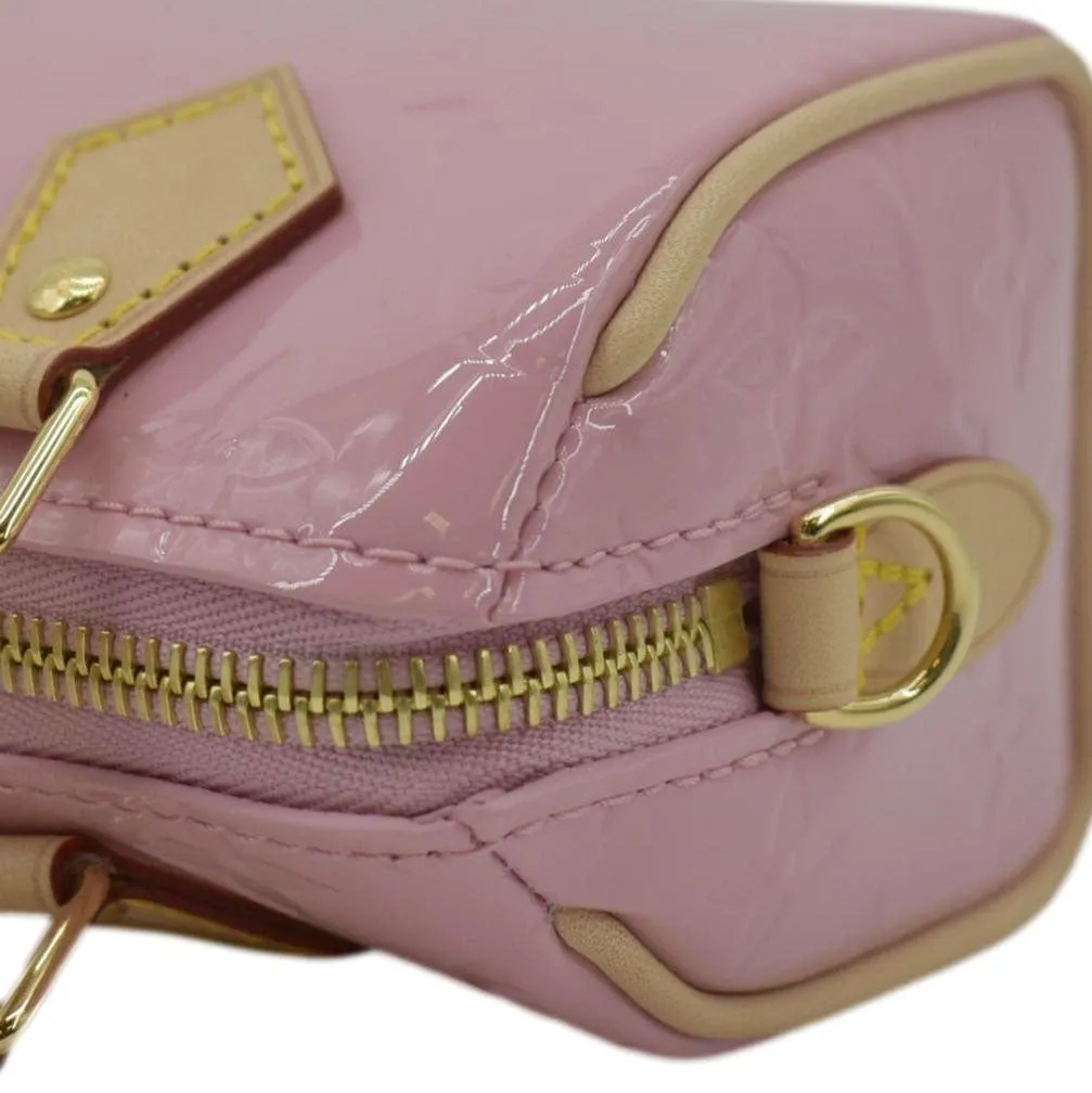 LOUIS VUITTON Nano Speedy Monogram Vernis Crossbody Bag Light Mochi Pink