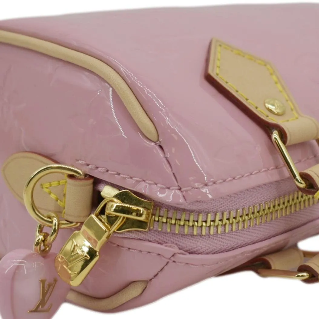 LOUIS VUITTON Nano Speedy Monogram Vernis Crossbody Bag Light Mochi Pink