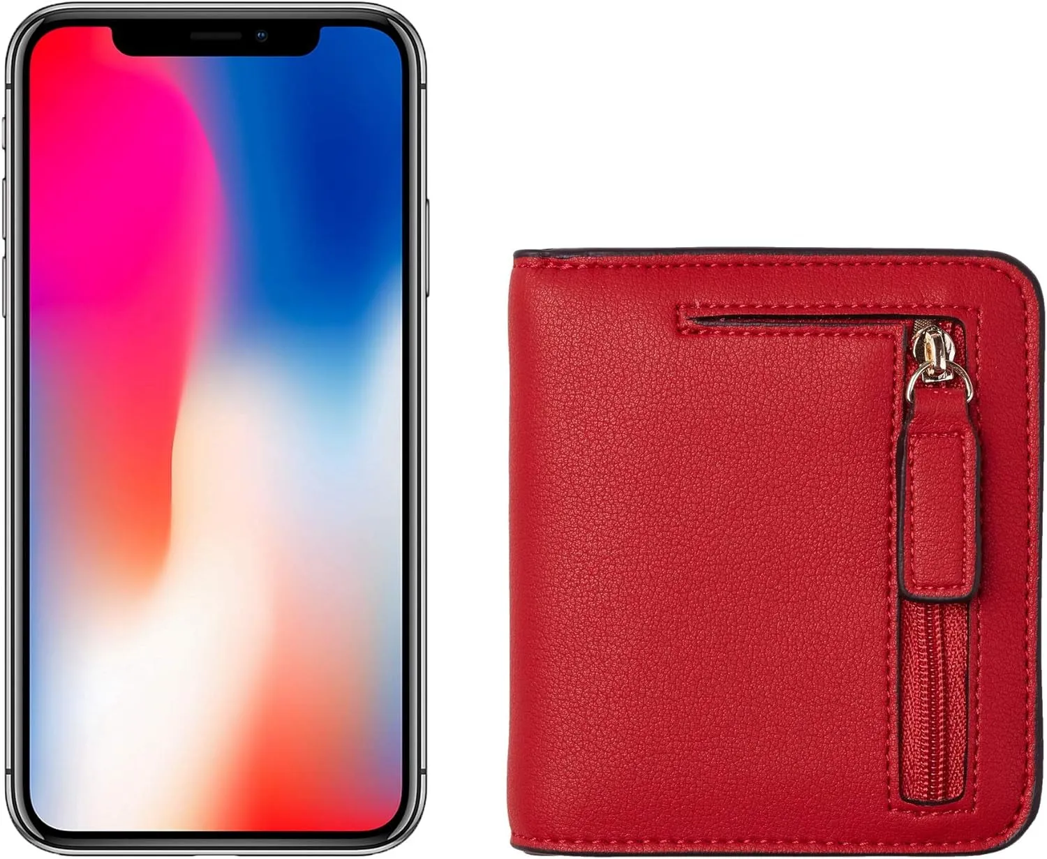 Luxury Leather Rfid Blocking Bifold Red Wallet with ID Window-Red
