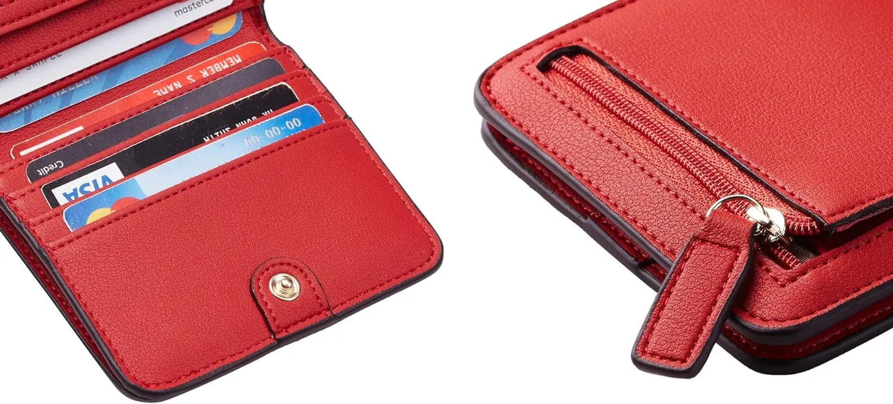 Luxury Leather Rfid Blocking Bifold Red Wallet with ID Window-Red