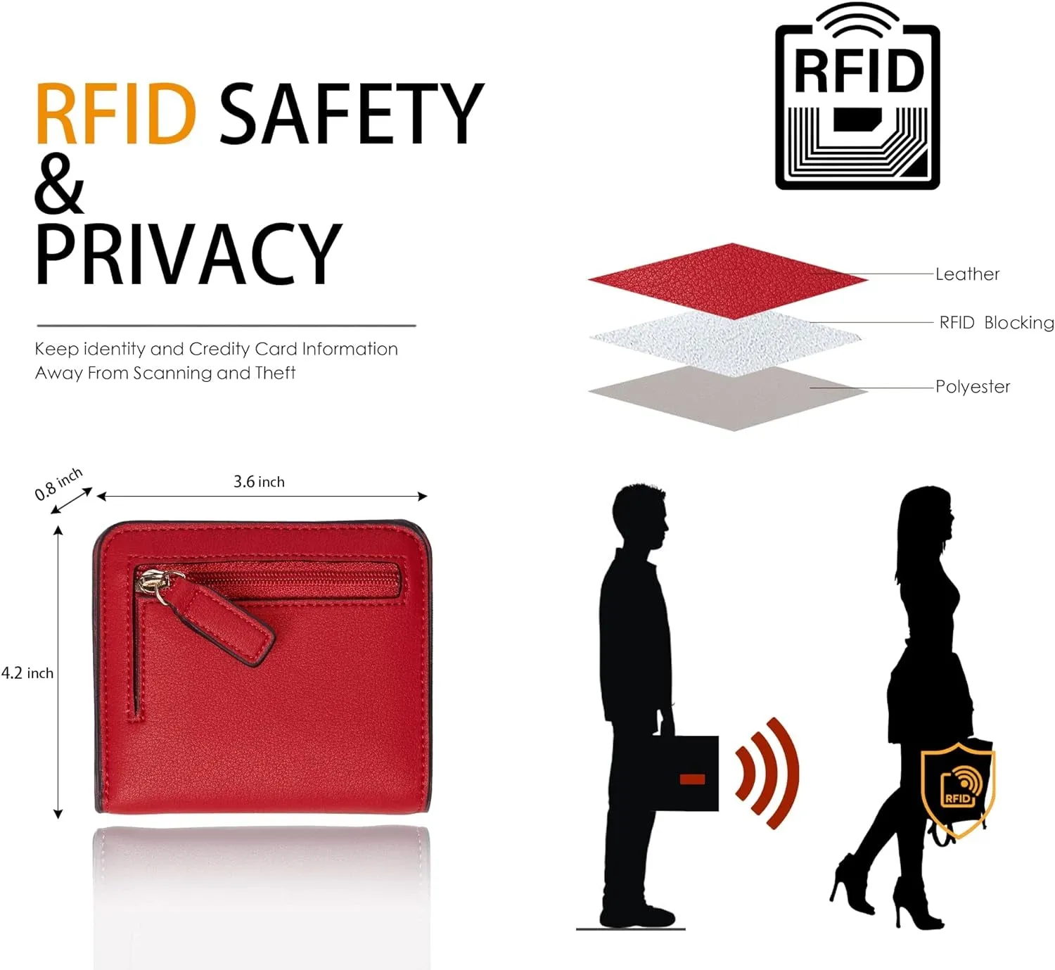 Luxury Leather Rfid Blocking Bifold Red Wallet with ID Window-Red