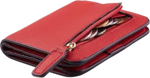 Luxury Leather Rfid Blocking Bifold Red Wallet with ID Window-Red