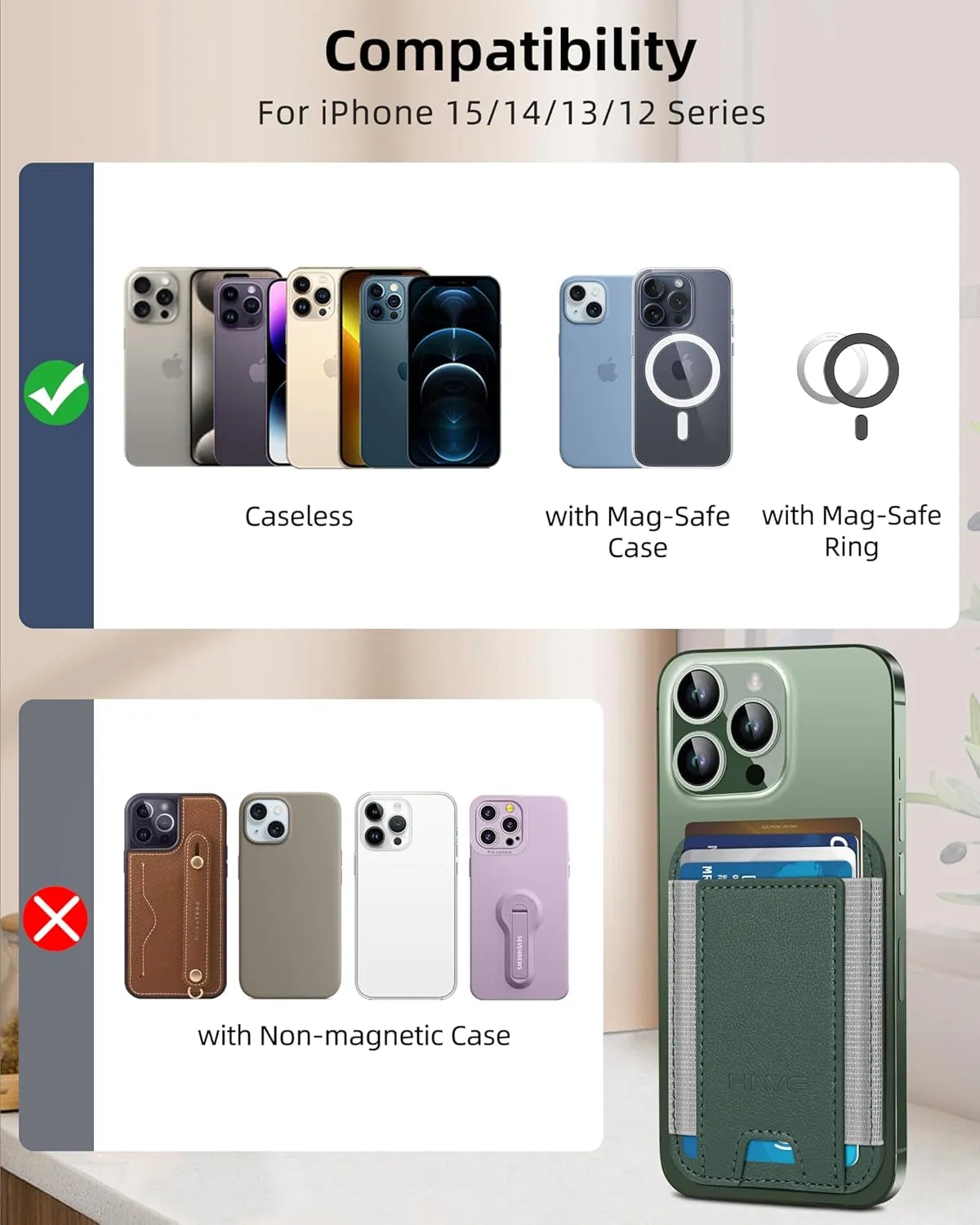 MagSafe Wallet Magnetic Card Holder for iPhone  Green