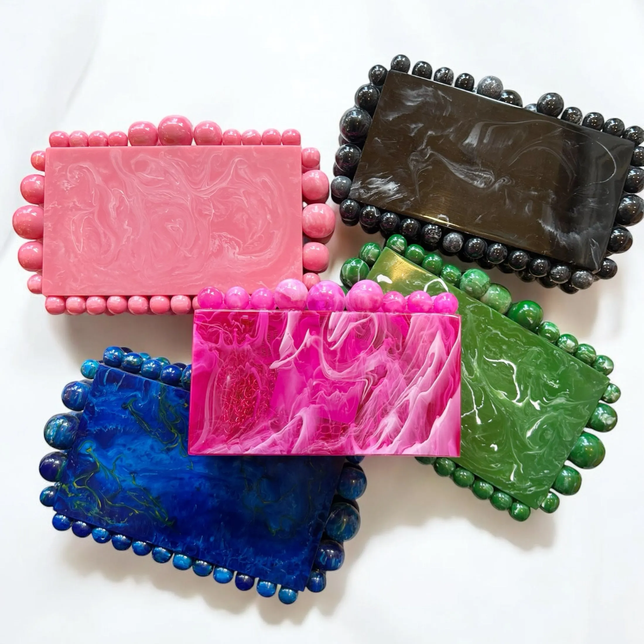 Marbled Acrylic Beaded Clutch Purse