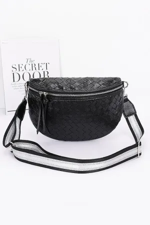 Metallic Black  Braided Crossbody Bag Belt