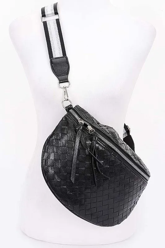 Metallic Black  Braided Crossbody Bag Belt