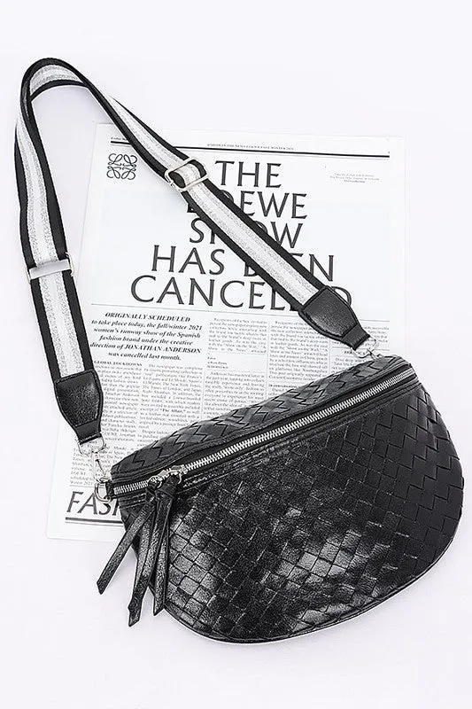 Metallic Black  Braided Crossbody Bag Belt