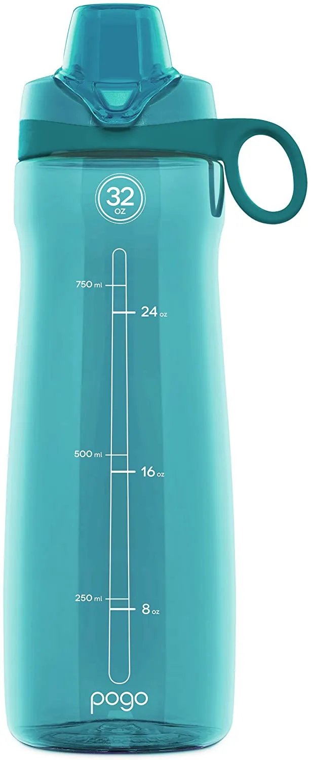 New Pogo BPA-Free Plastic Water Bottle with Chug Lid, Blue Atoll, 32 oz