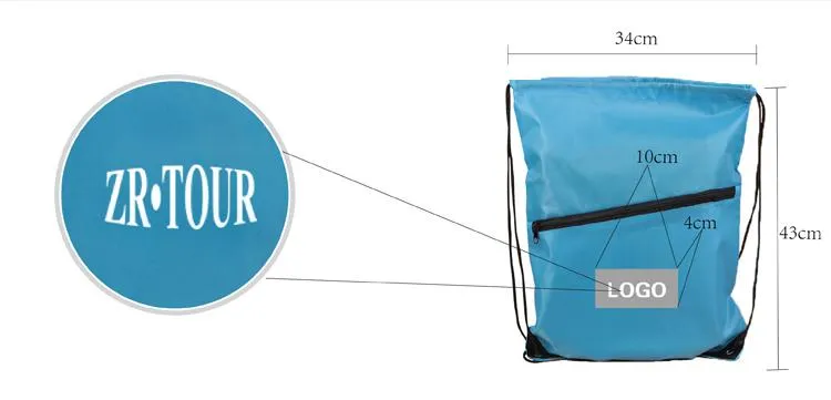 Nylon Drawstring Backpack With Zip Compartment