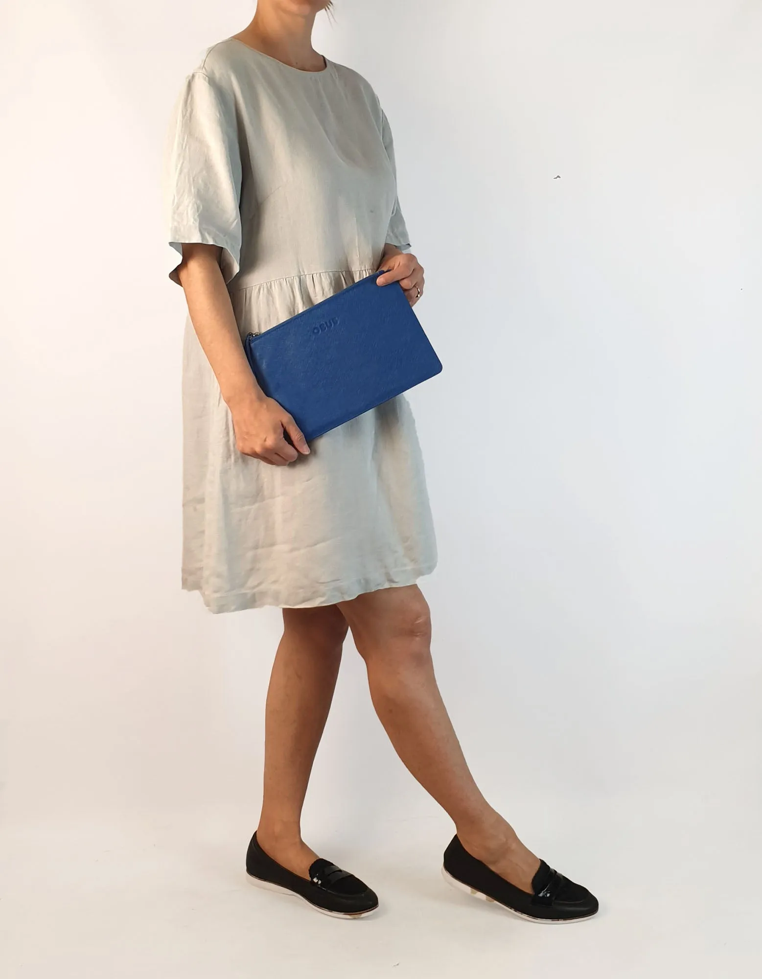 Obus blue leather clutch