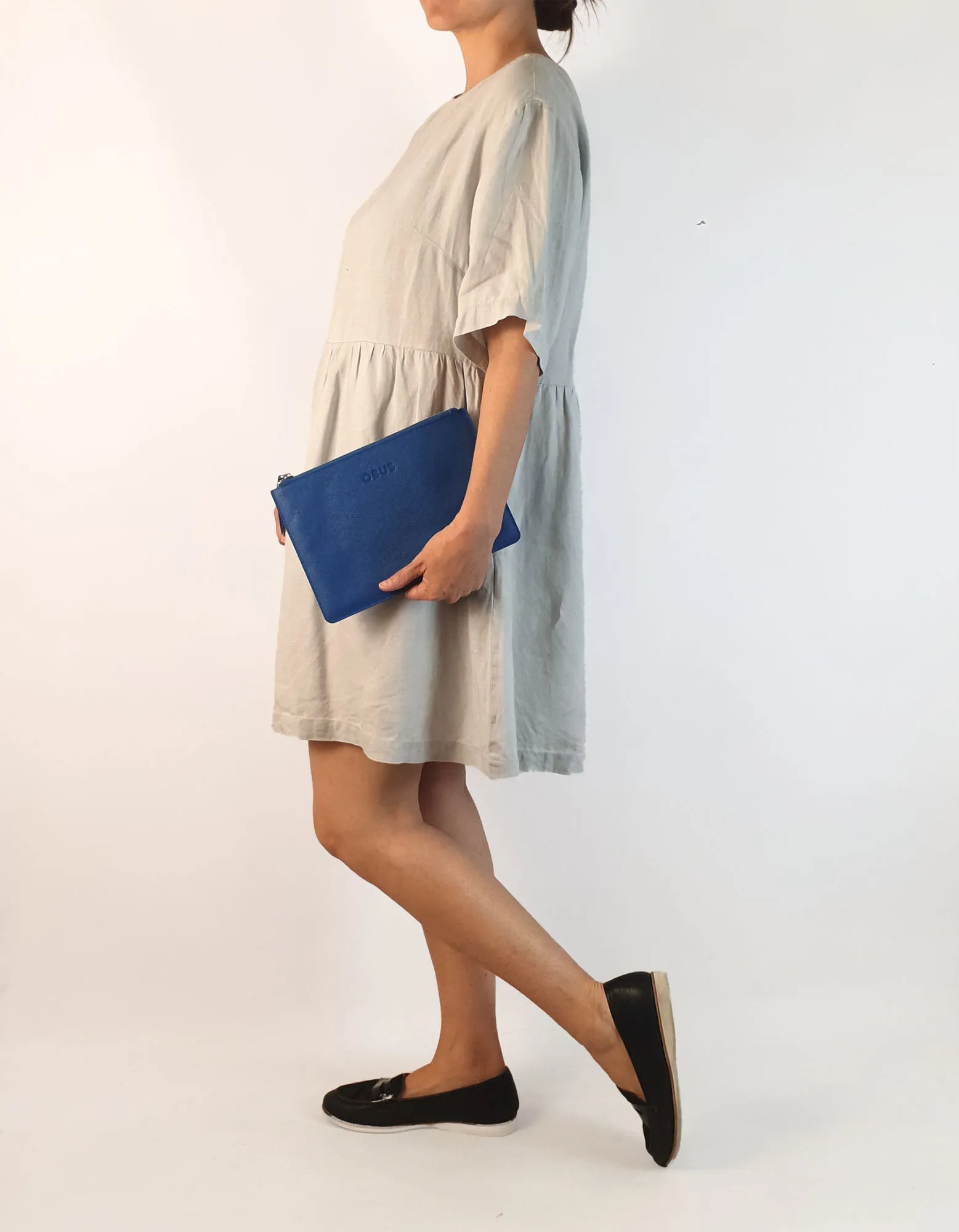 Obus blue leather clutch