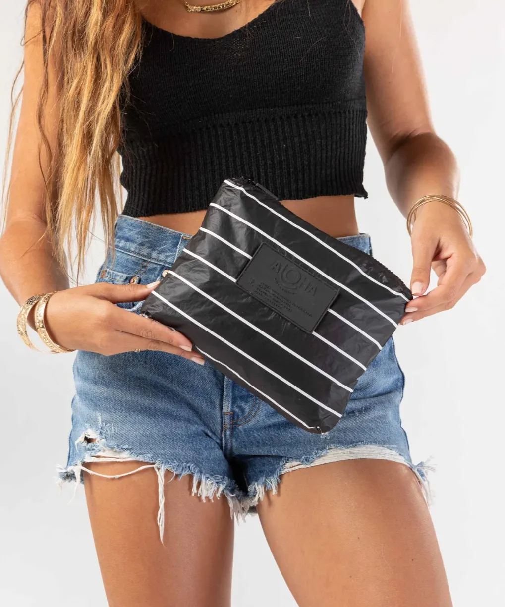 Pinstripe Pouch - White on Black