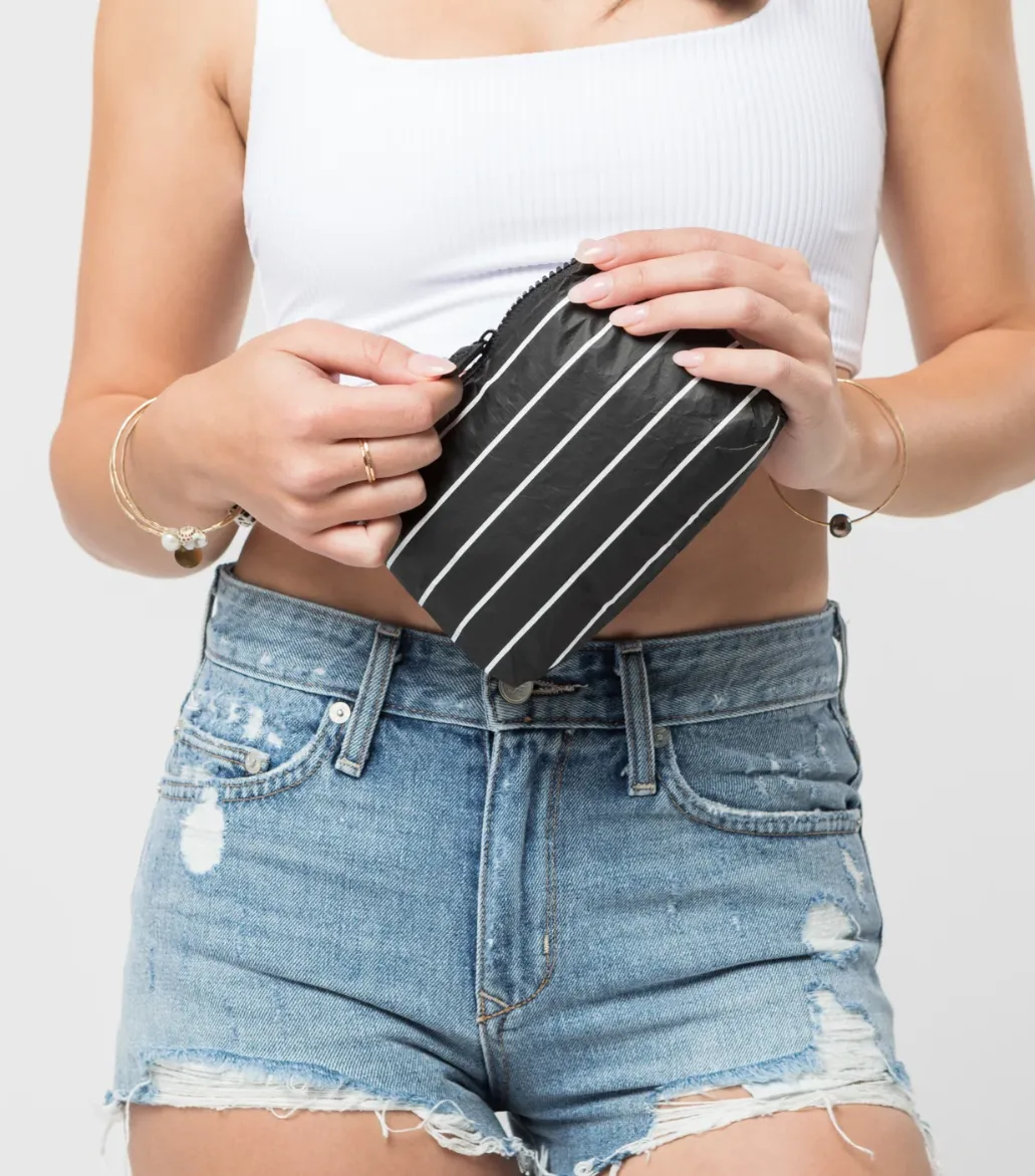 Pinstripe Pouch - White on Black