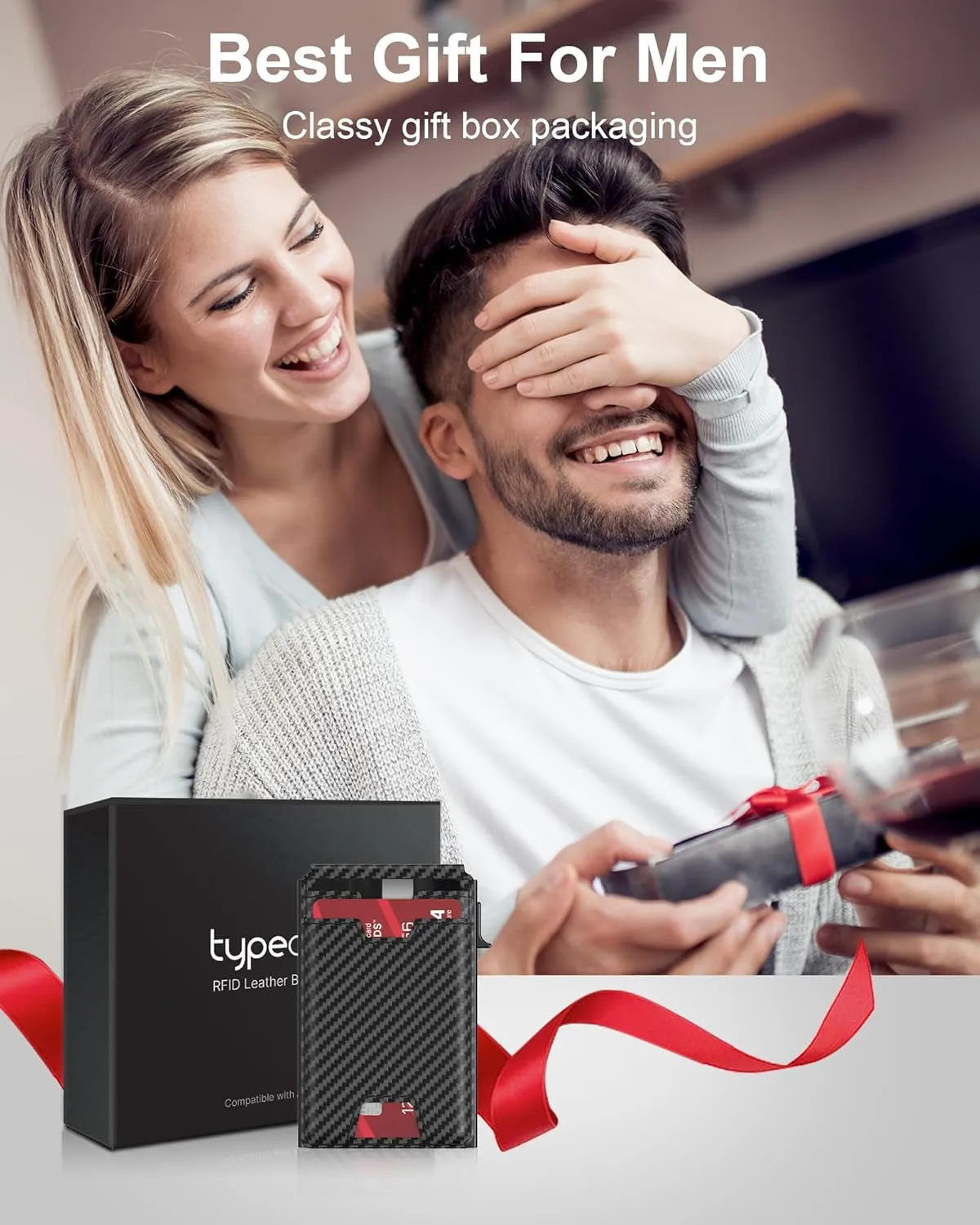 Pop Up Wallet for Men, Minimalist Carbon Fiber Card Holder