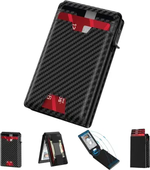Pop Up Wallet for Men, Minimalist Carbon Fiber Card Holder