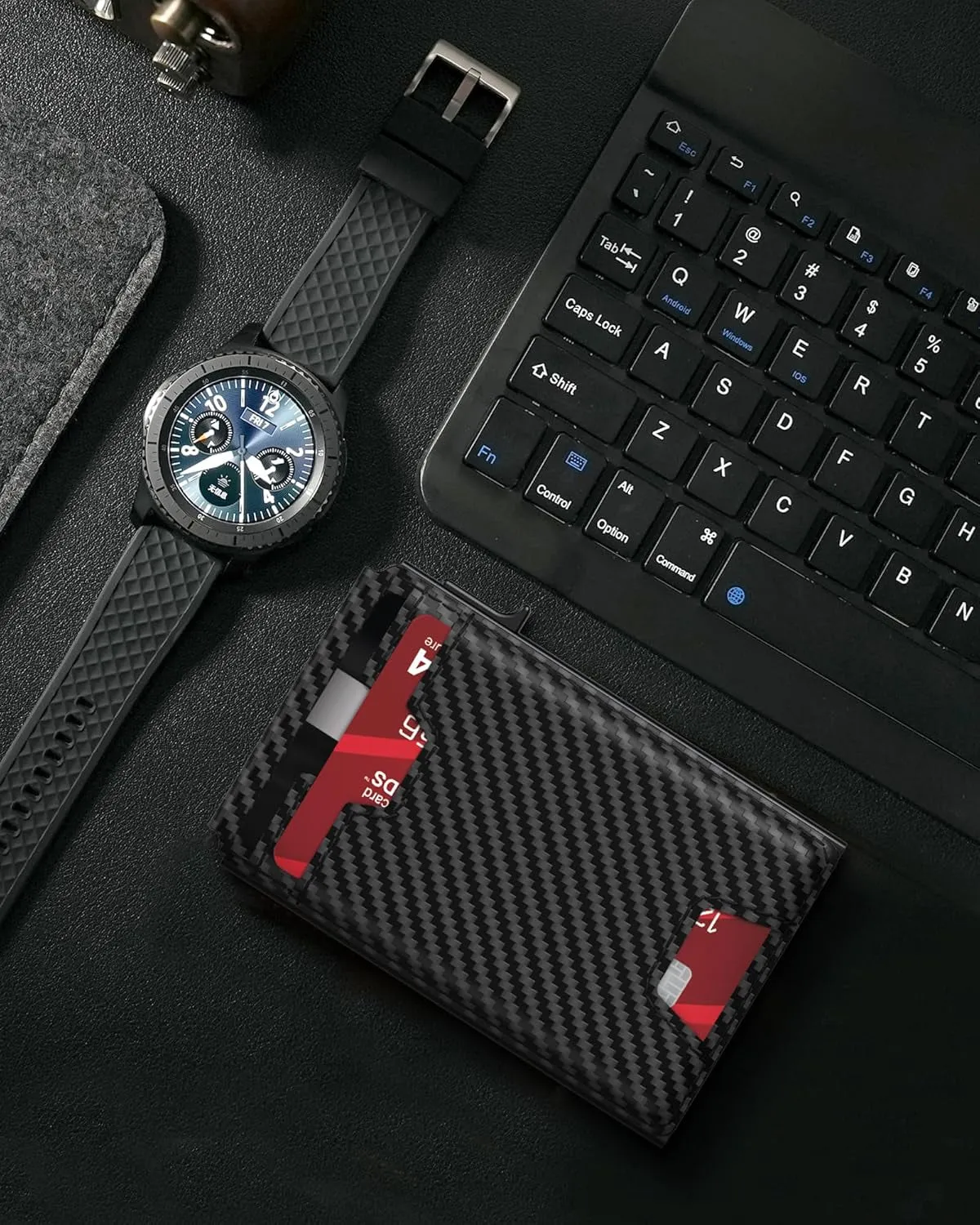 Pop Up Wallet for Men, Minimalist Carbon Fiber Card Holder