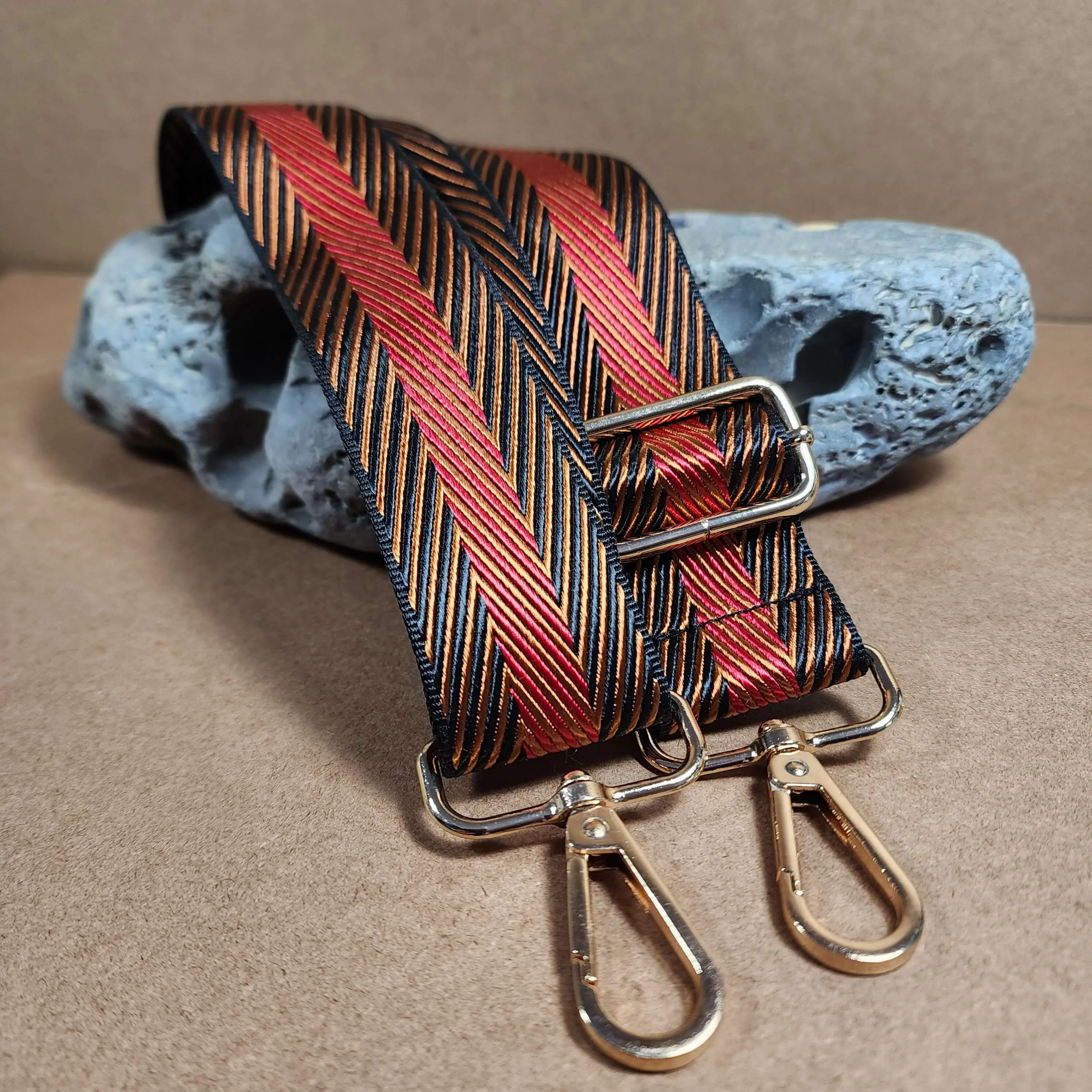 Red Black Gold Zig Zag Purse Strap, Bag Strap | 31 - 51 Inch Guitar purse straps