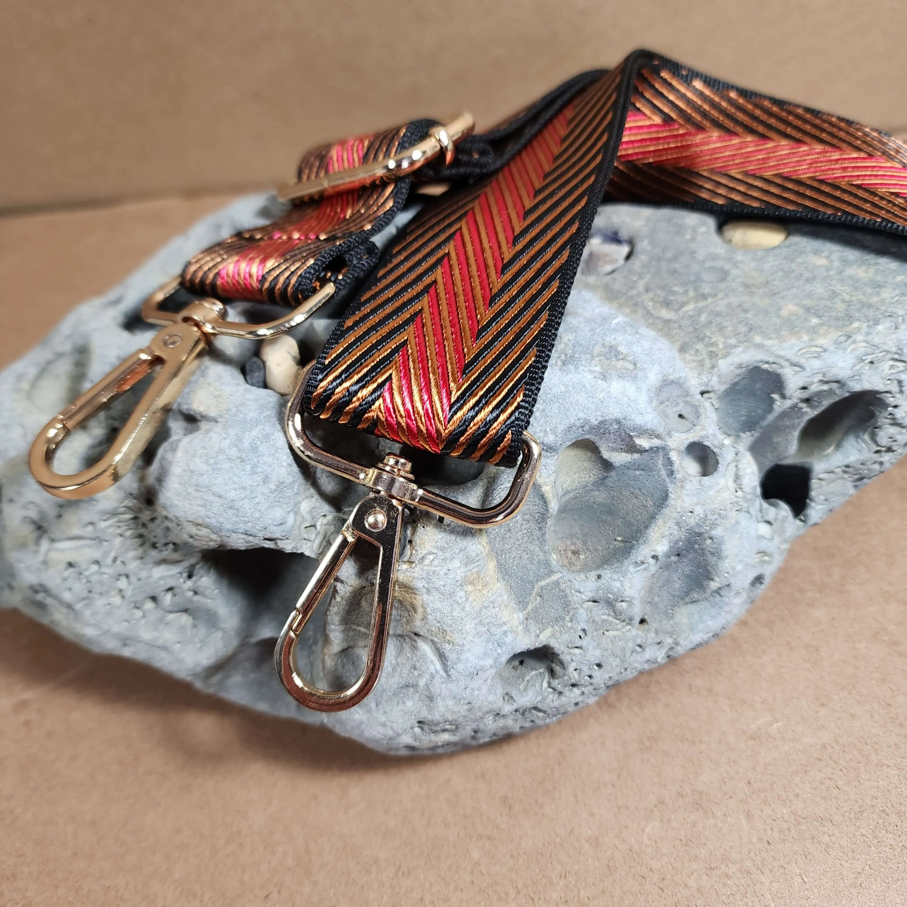 Red Black Gold Zig Zag Purse Strap, Bag Strap | 31 - 51 Inch Guitar purse straps