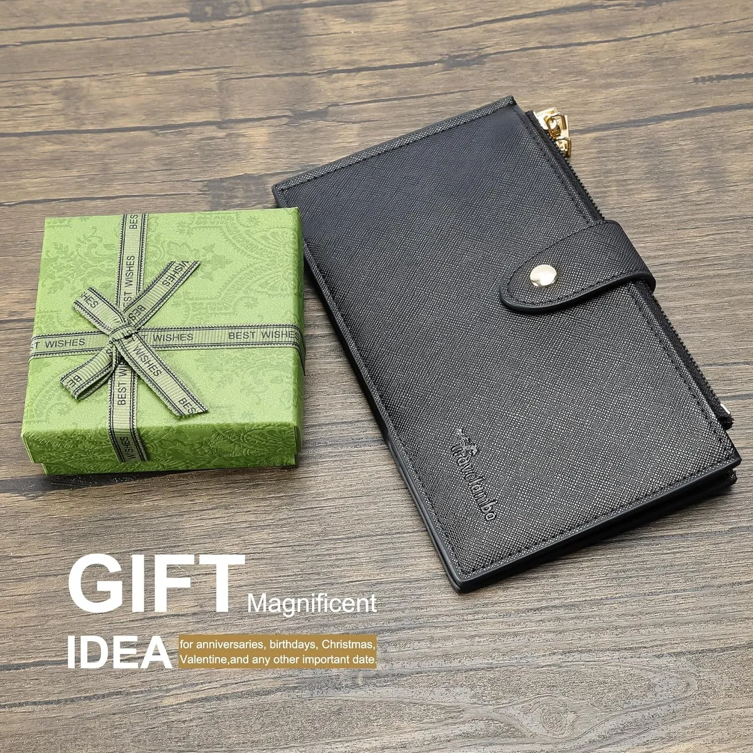 RFID Blocking Bifold Wallet, Double-Zipper Credit Card Holder