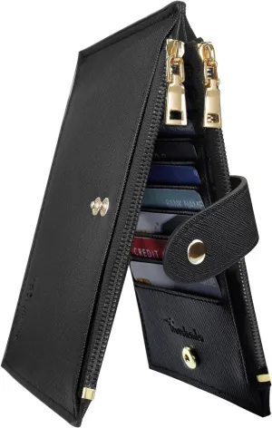 RFID Blocking Bifold Wallet, Double-Zipper Credit Card Holder