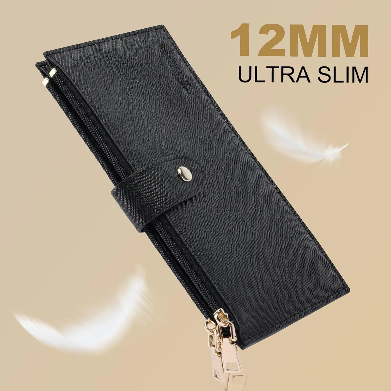 RFID Blocking Bifold Wallet, Double-Zipper Credit Card Holder