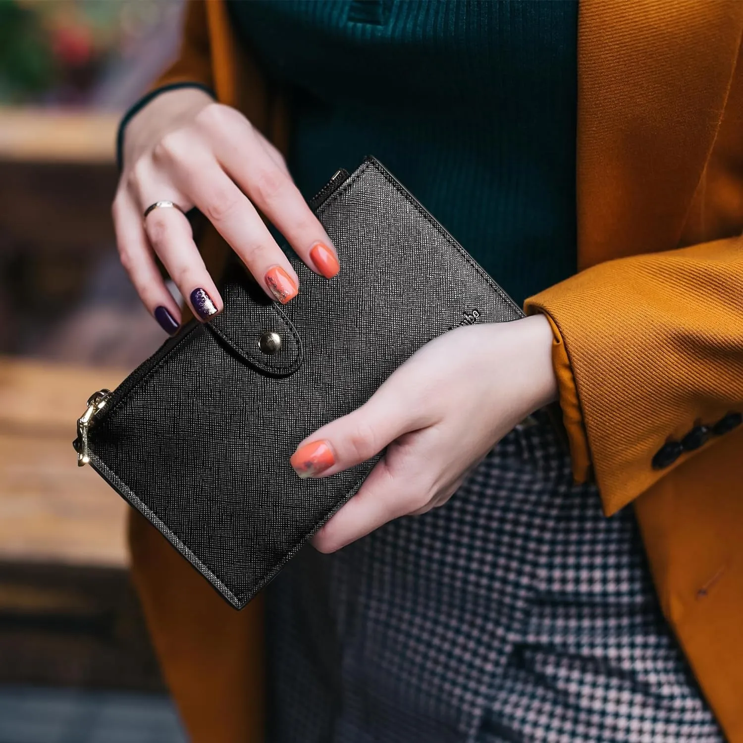 RFID Blocking Bifold Wallet, Double-Zipper Credit Card Holder