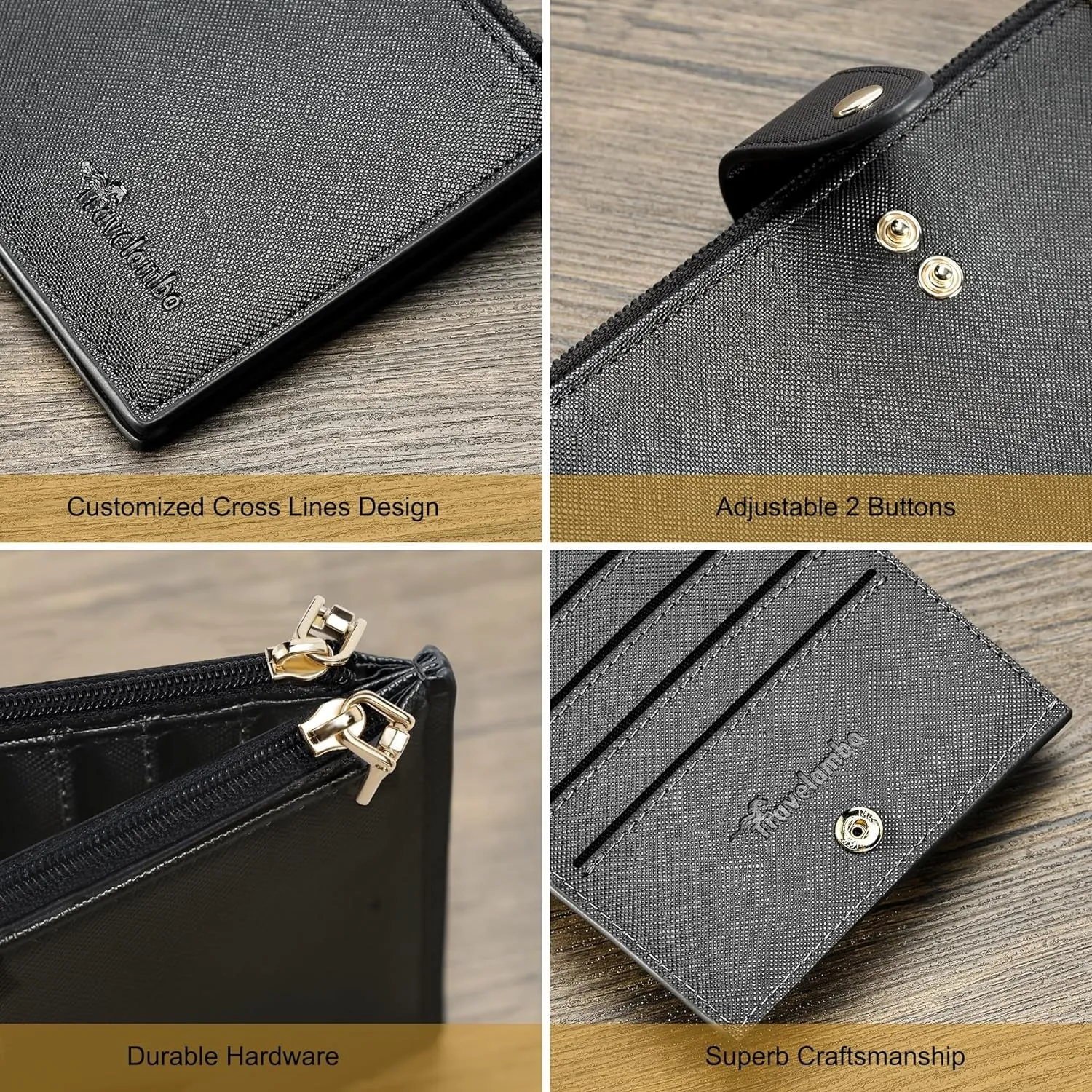 RFID Blocking Bifold Wallet, Double-Zipper Credit Card Holder