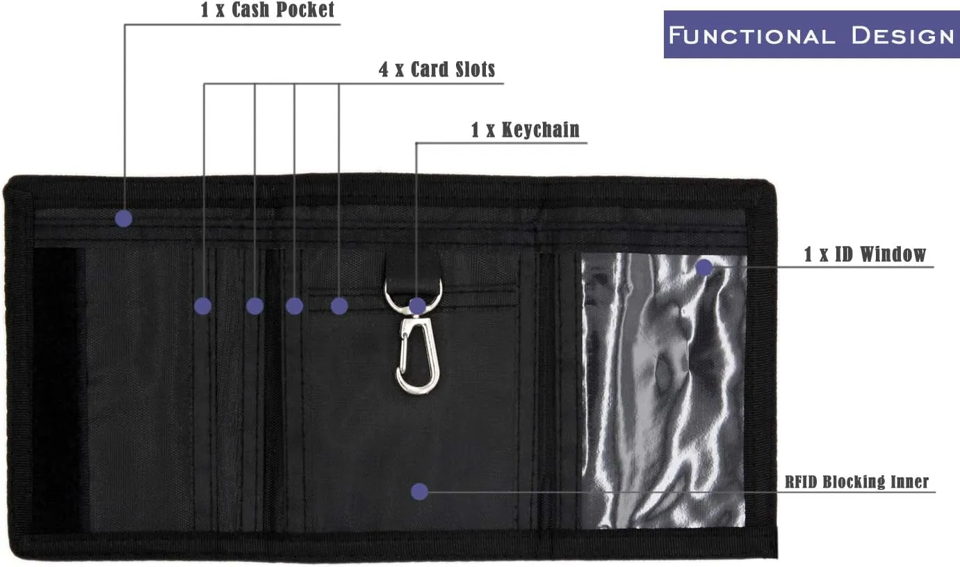 RFID Blocking Trifold Canvas Outdoor Sports Wallet for Kids