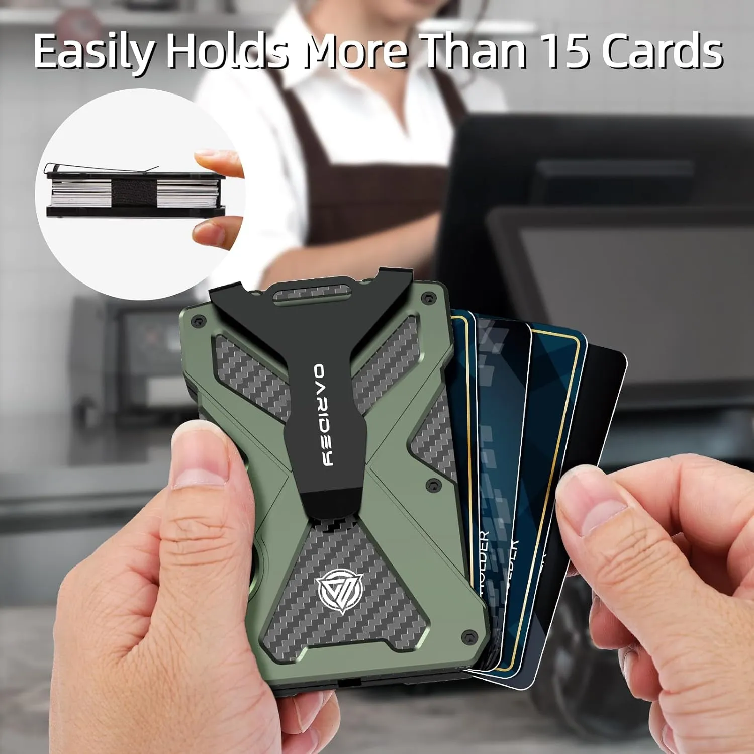 Slim Aluminum Metal Money Clip with Clear ID Card Holder Green