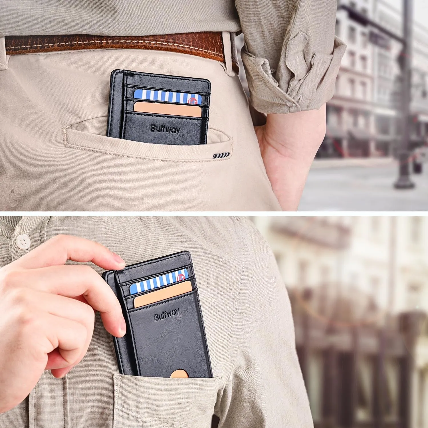 Slim Minimalist Front Pocket Wallets, RFID Blocking Leather Card Holder
