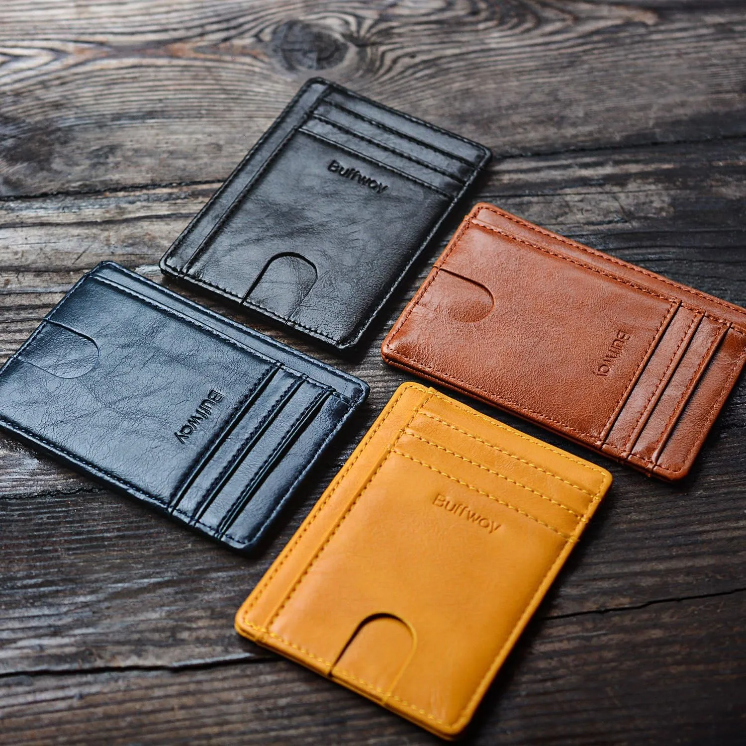 Slim Minimalist Front Pocket Wallets, RFID Blocking Leather Card Holder