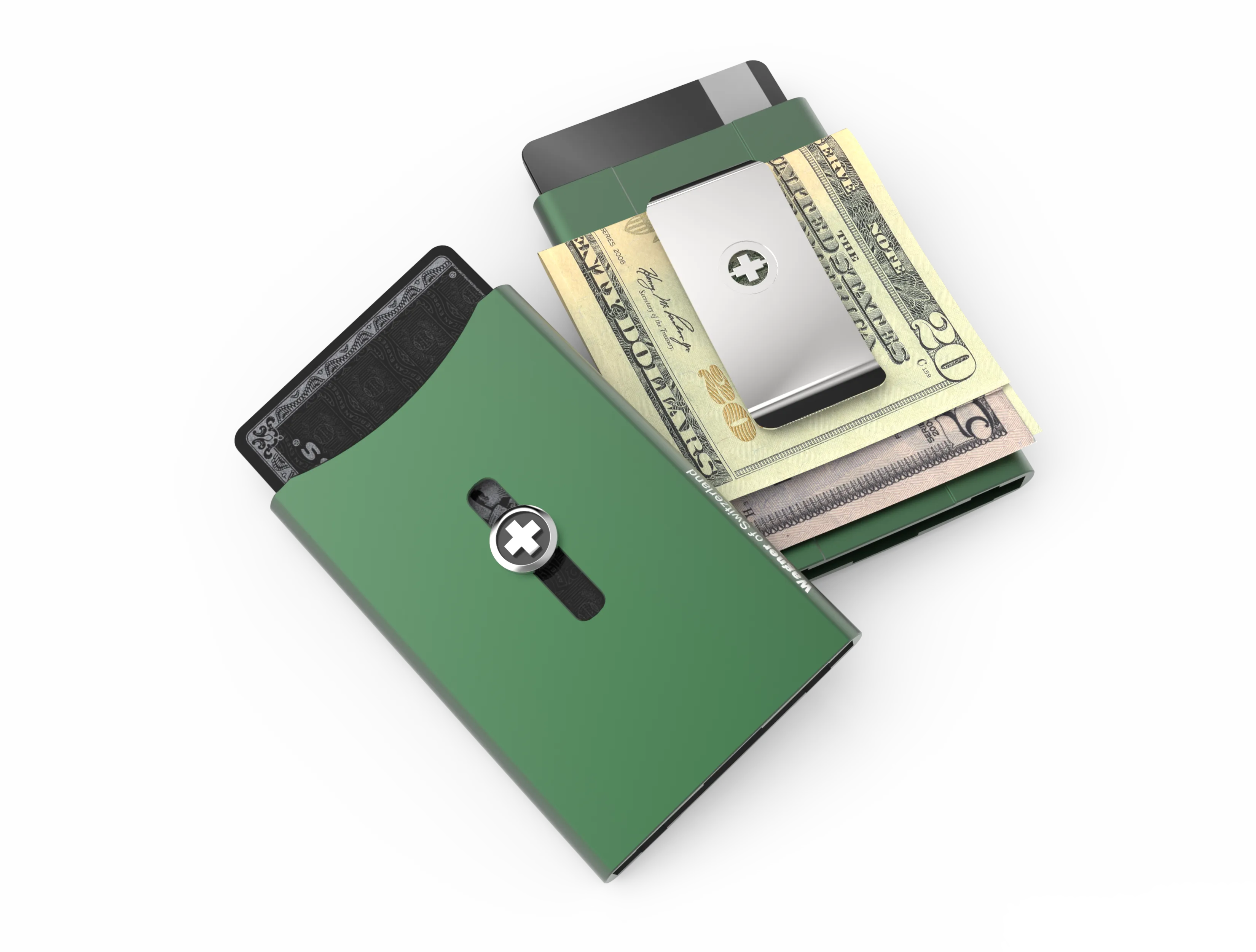 SWISS WALLET ORIGINAL, cardholder with moneyclip, green