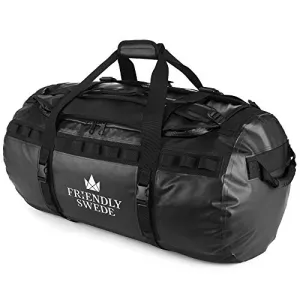 The Friendly Swede Duffle Bag for Women and Men with Backpack Straps, Gym Bag for Women, Travel Bag, Weekender Bags for Women, Duffle Bag Women - SANDHAMN Duffle Waterproof Material - Black - 90L