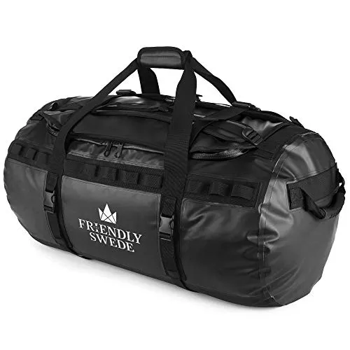 The Friendly Swede Duffle Bag for Women and Men with Backpack Straps, Gym Bag for Women, Travel Bag, Weekender Bags for Women, Duffle Bag Women - SANDHAMN Duffle Waterproof Material - Black - 90L