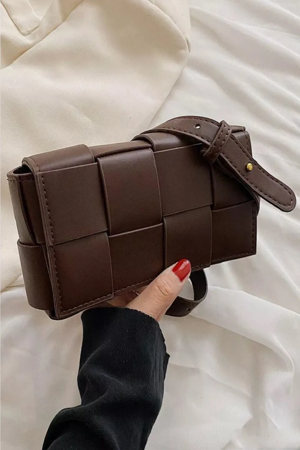 The Jess Vegan Leather Woven Crossbody Bag