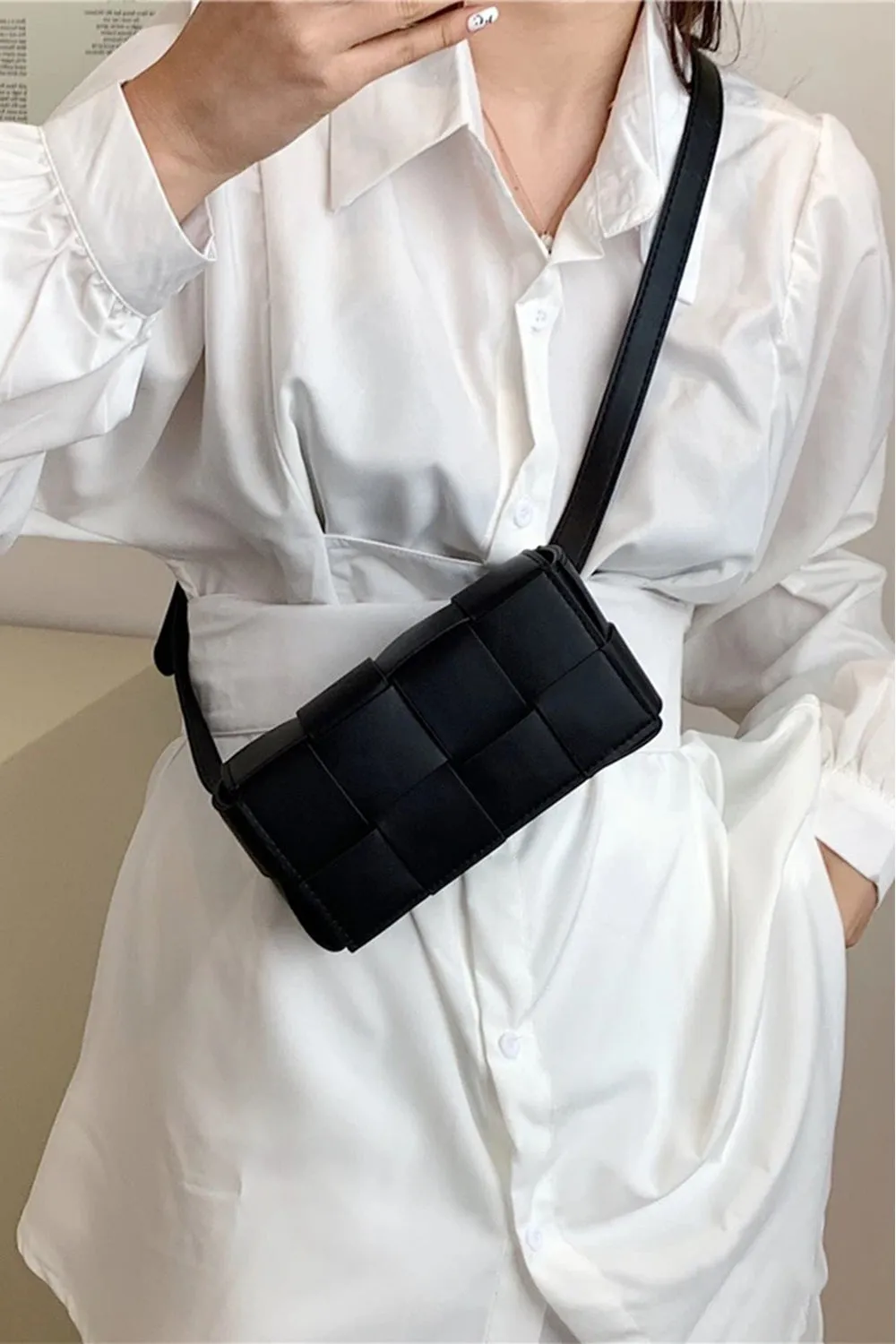 The Jess Vegan Leather Woven Crossbody Bag