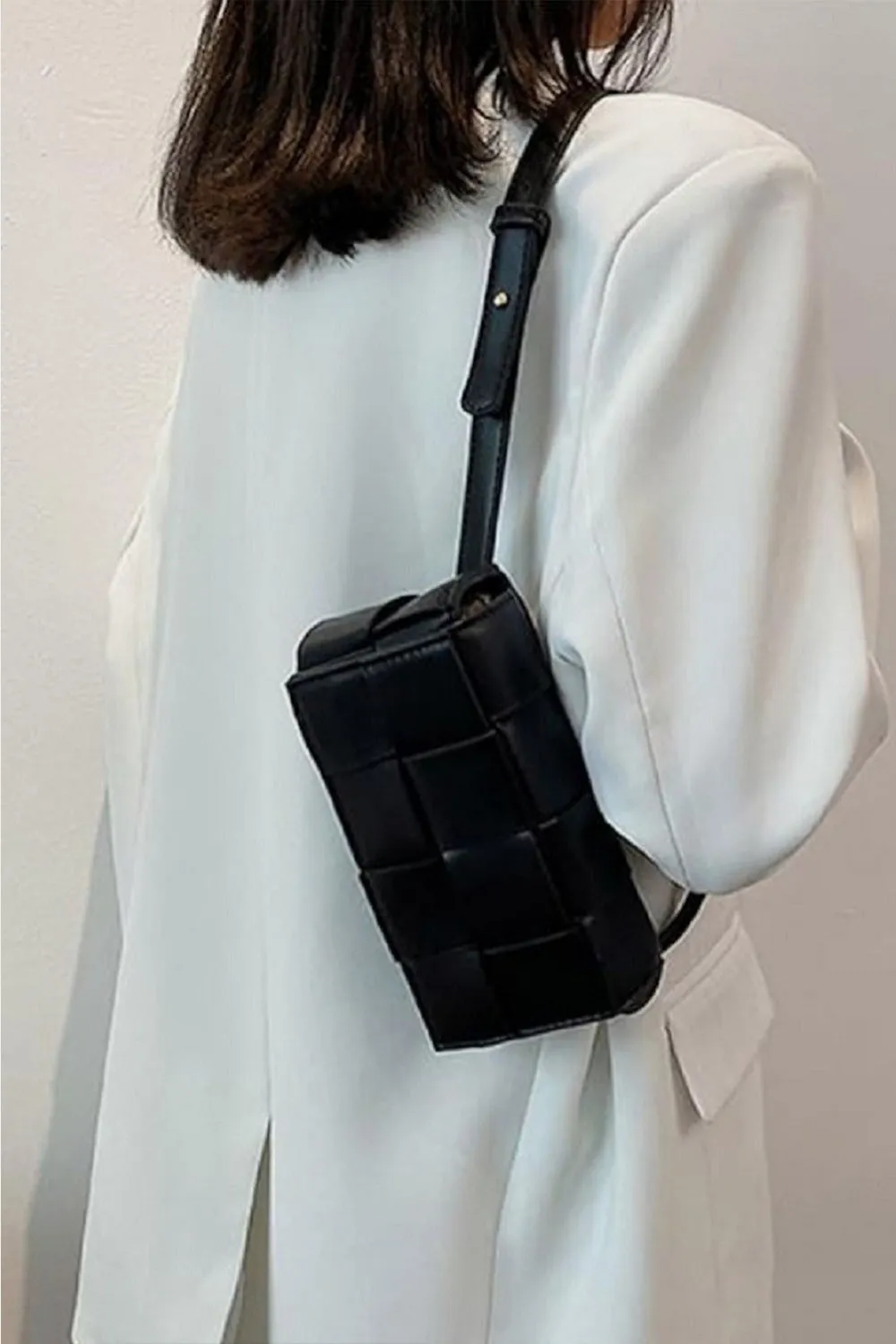 The Jess Vegan Leather Woven Crossbody Bag